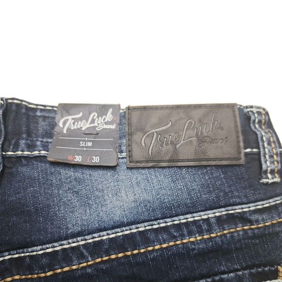 True Luck Jeans Men's 30/30 Slim Fit Classic Stretch Flap Pockets Thick Stitch - Picture 9 of 12